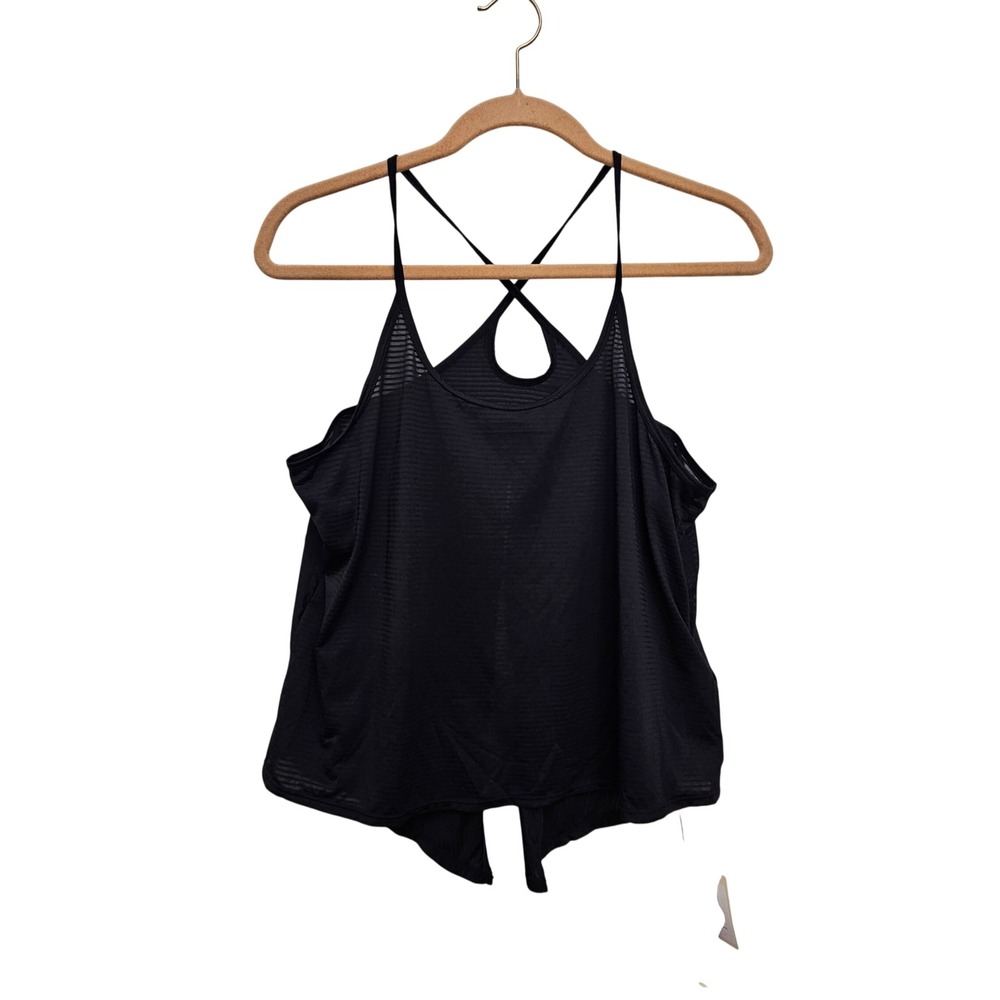 Halara Tank Top Women Small Black Crisscross Open Back Mesh Athleisure Workout